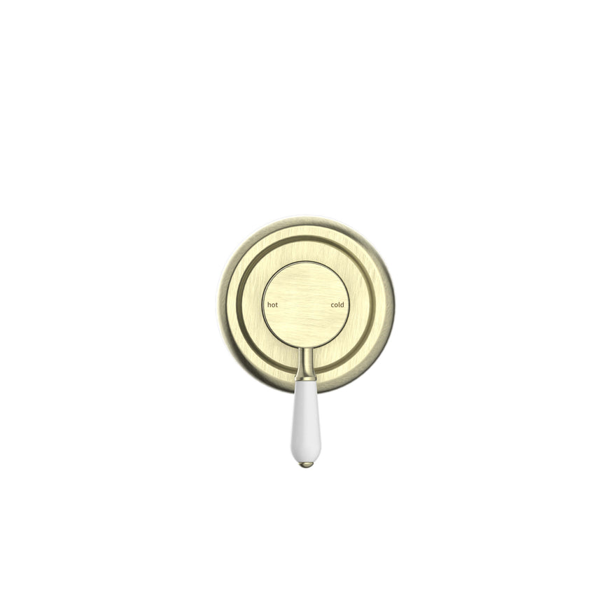 Nero York Shower Mixer With White Porcelain Lever Aged Brass Shower Nero