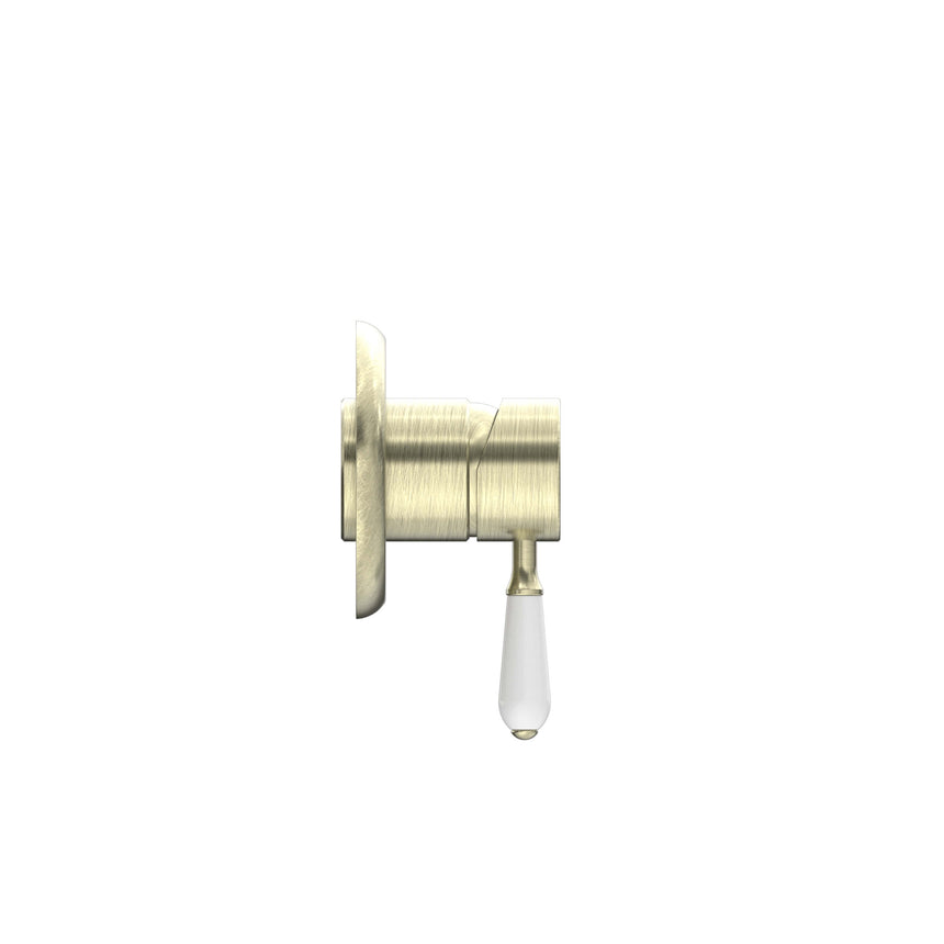 Nero York Shower Mixer With White Porcelain Lever Aged Brass Shower Nero