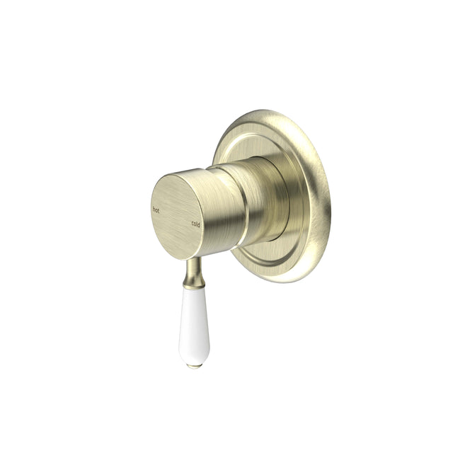 Nero York Shower Mixer With White Porcelain Lever Aged Brass Shower Nero