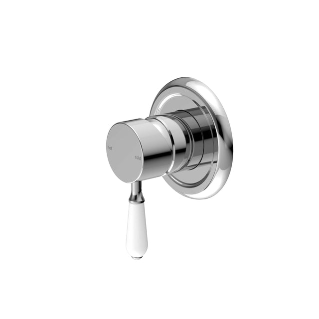 Nero York Shower Mixer With White Porcelain Lever Chrome Shower Nero