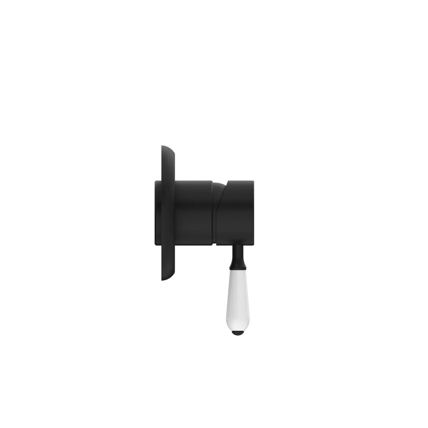 Nero York Shower Mixer With White Porcelain Lever Matte Black Shower Nero