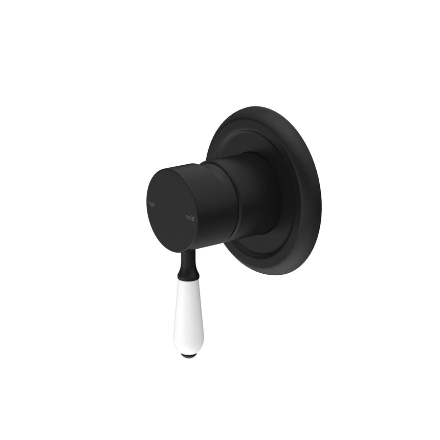 Nero York Shower Mixer With White Porcelain Lever Matte Black Shower Nero