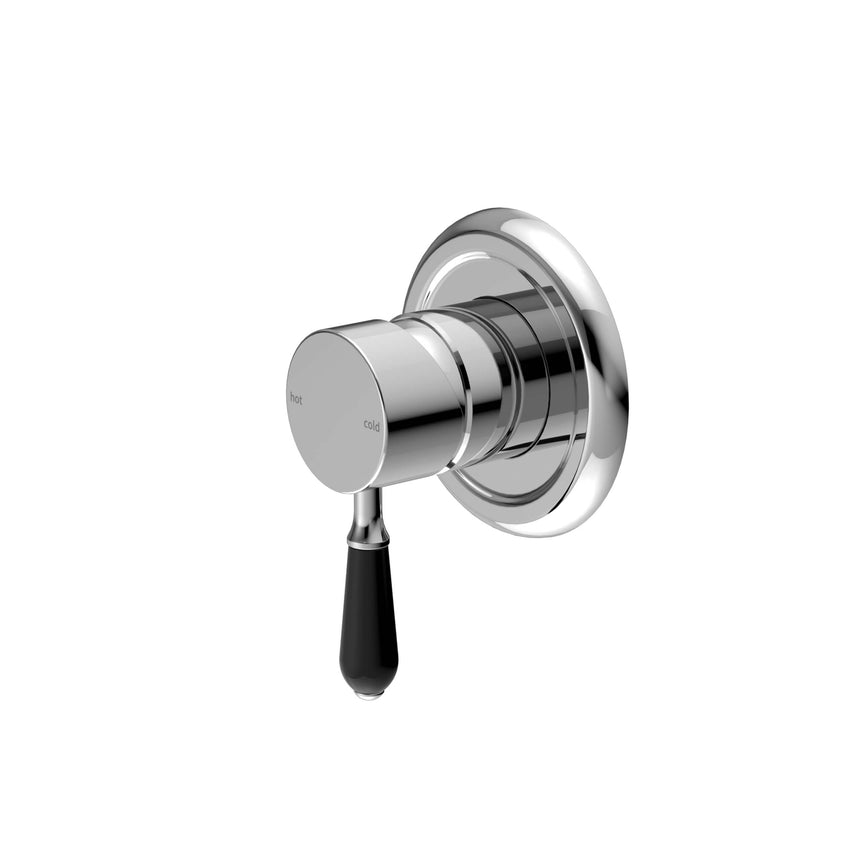 Nero York Shower Mixer With Black Porcelain Lever Chrome Shower Nero