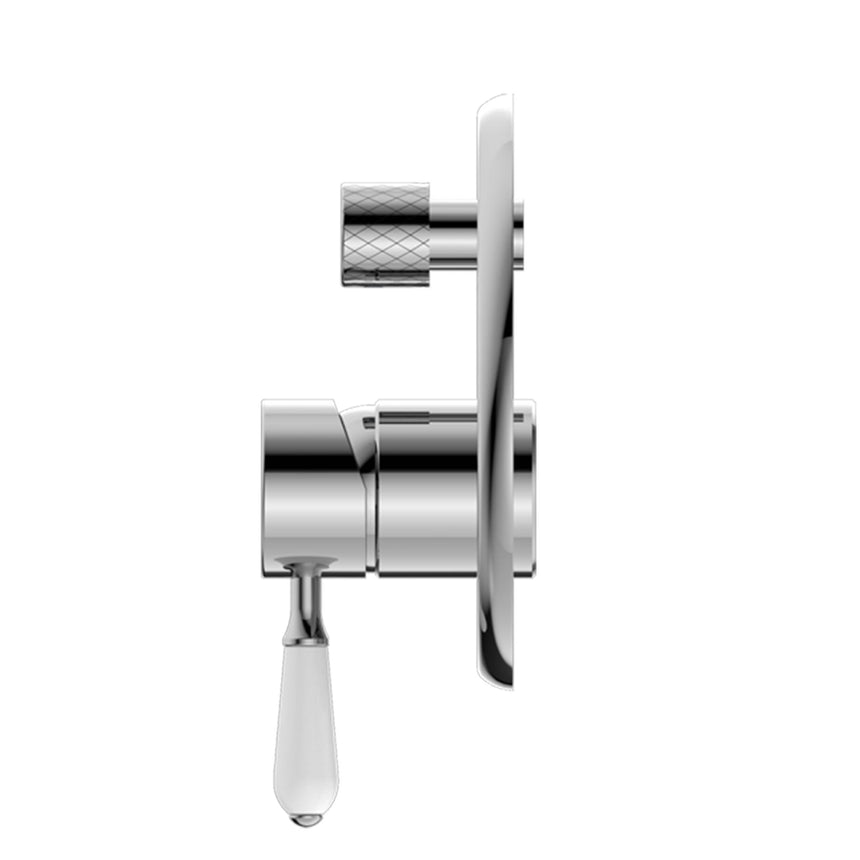 Nero York Shower Mixer With Divertor With White Porcelain Lever Chrome Shower Nero
