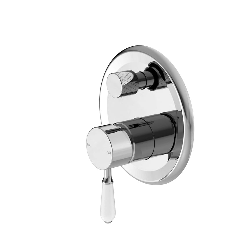 Nero York Shower Mixer With Divertor With White Porcelain Lever Chrome Shower Nero