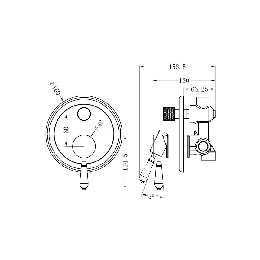Nero York Shower Mixer With Divertor With Metal Lever Aged Brass Shower Nero