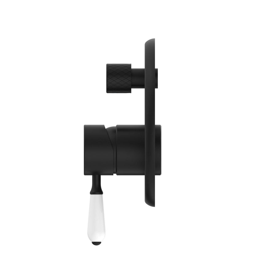 Nero York Shower Mixer With Divertor With White Porcelain Lever Matte Black Shower Nero