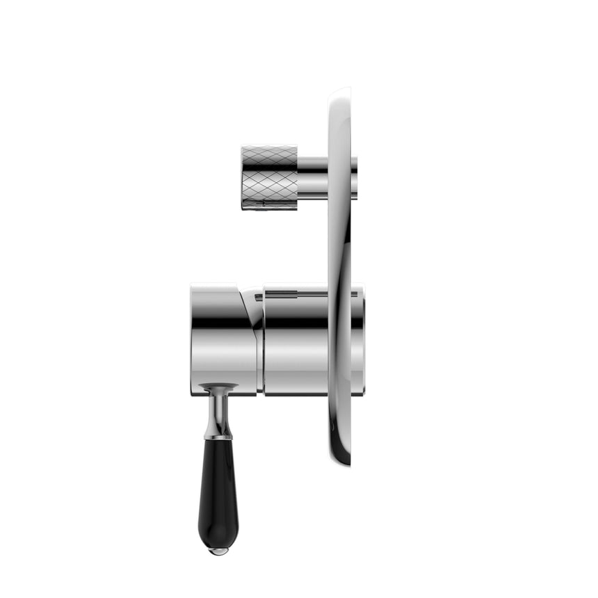 Nero York Shower Mixer With Divertor With Black Porcelain Lever Chrome Shower Nero