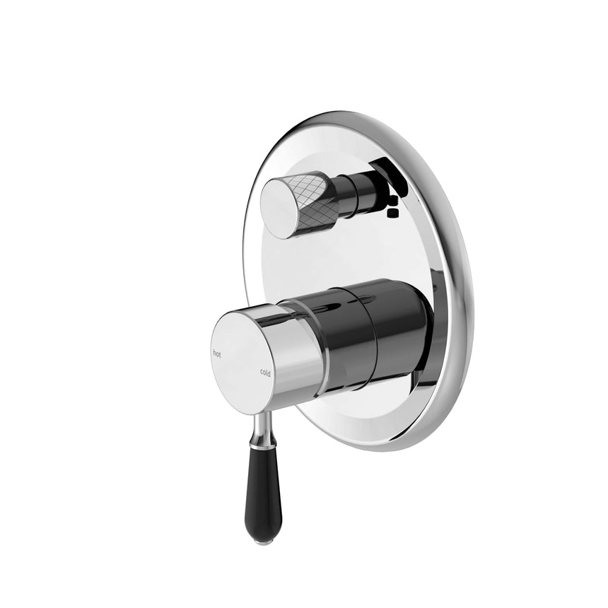 Nero York Shower Mixer With Divertor With Black Porcelain Lever Chrome Shower Nero