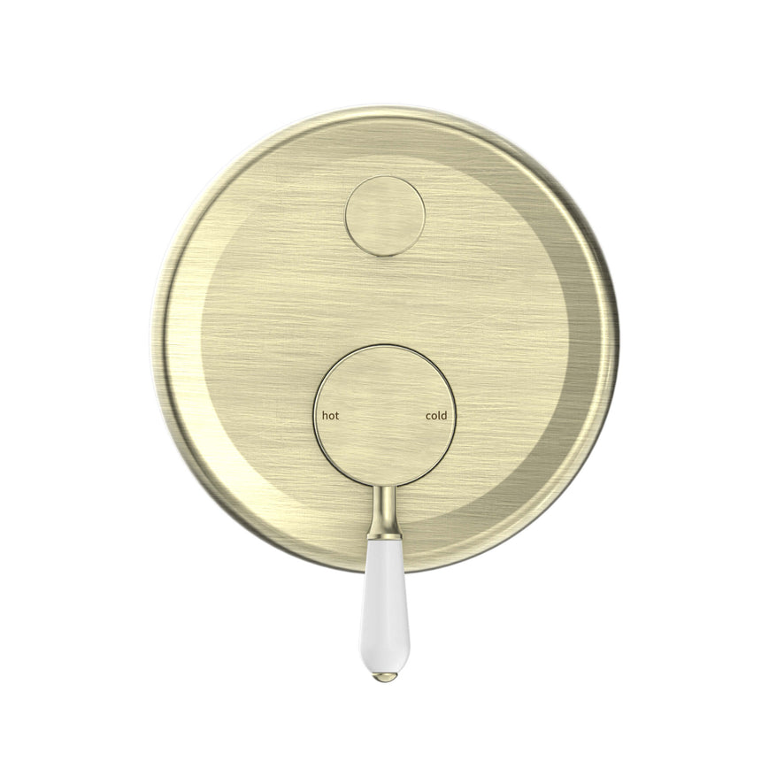 Nero York Shower Mixer With Divertor With White Porcelain Lever Aged Brass Shower Nero
