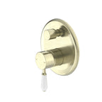 Nero York Shower Mixer With Divertor With White Porcelain Lever Aged Brass