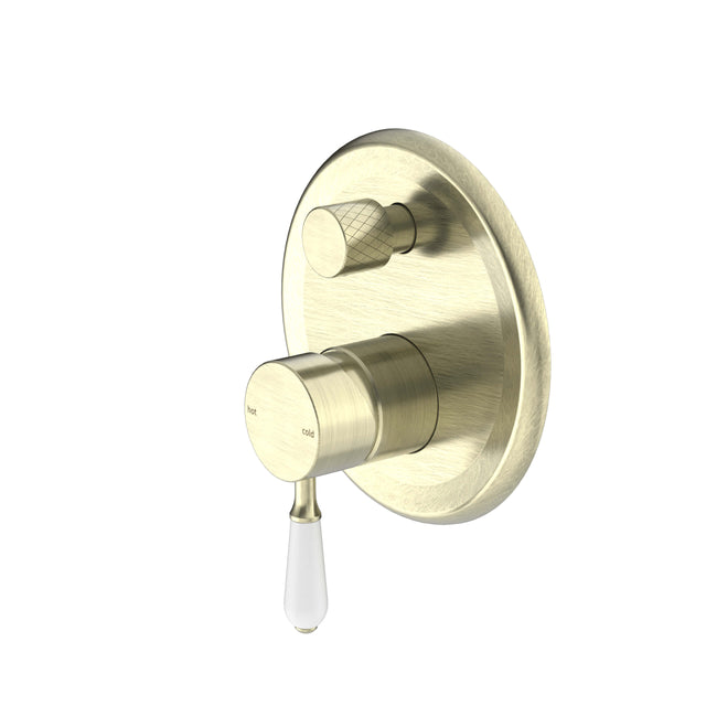 Nero York Shower Mixer With Divertor With White Porcelain Lever Aged Brass Shower Nero