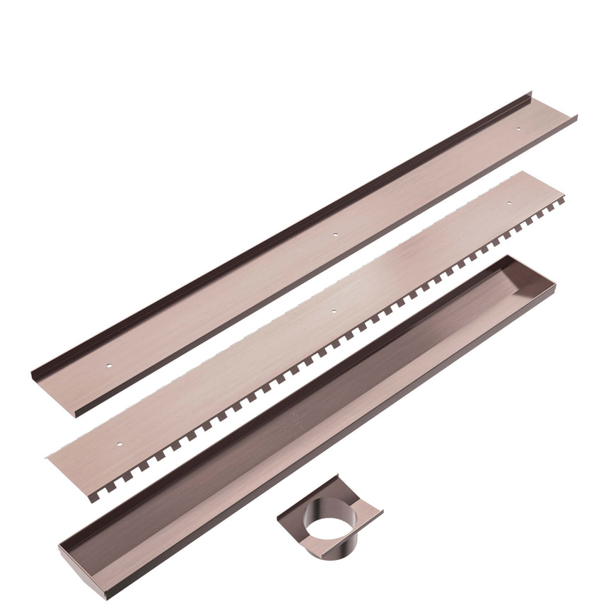 Nero Tile Insert V Cannel Floor Grate 900mm with 89mm Outlet Brushed Bronze Other Accessories Nero