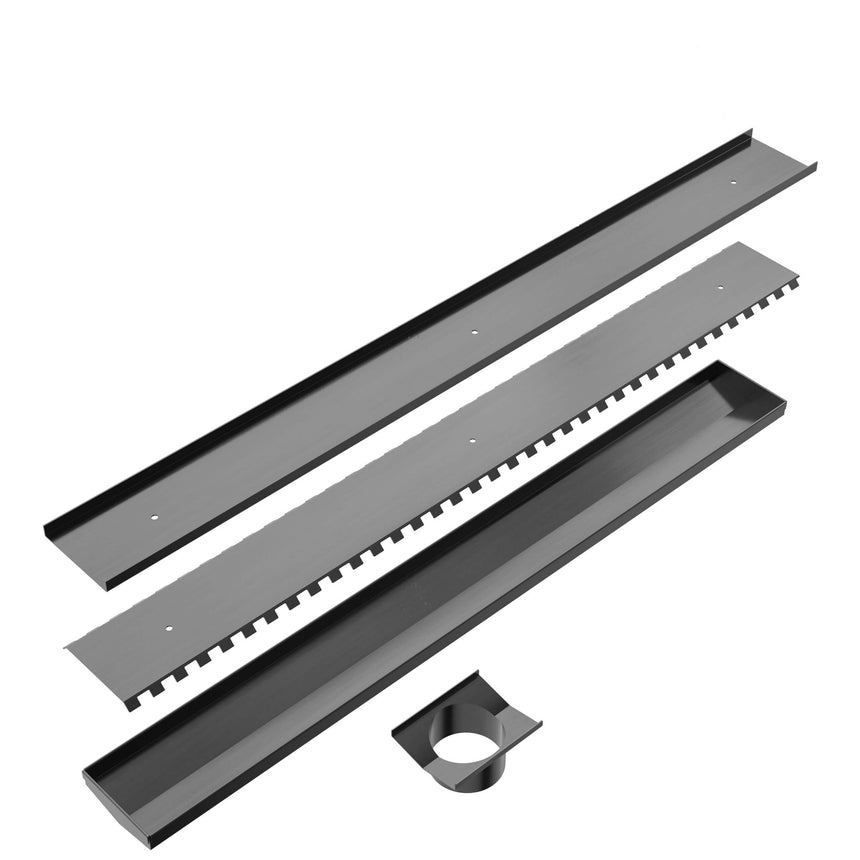 Nero Tile Insert V Cannel Floor Grate 900mm with 89mm Outlet Gun Metal Other Accessories Nero