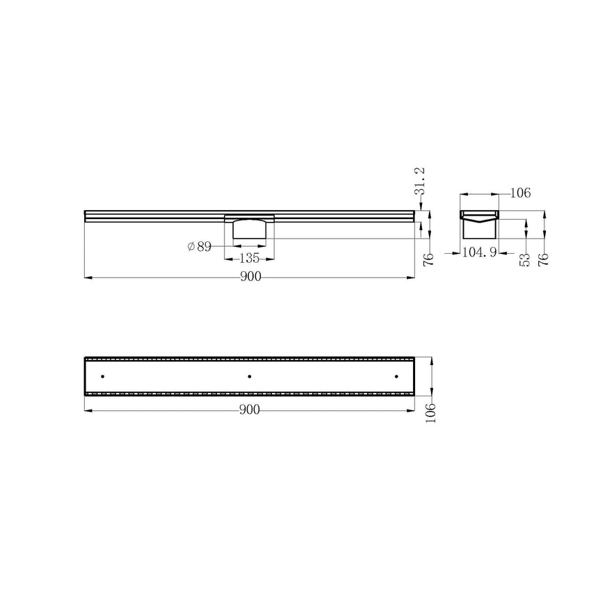 Nero Tile Insert V Cannel Floor Grate 900mm with 89mm Outlet Gun Metal Other Accessories Nero