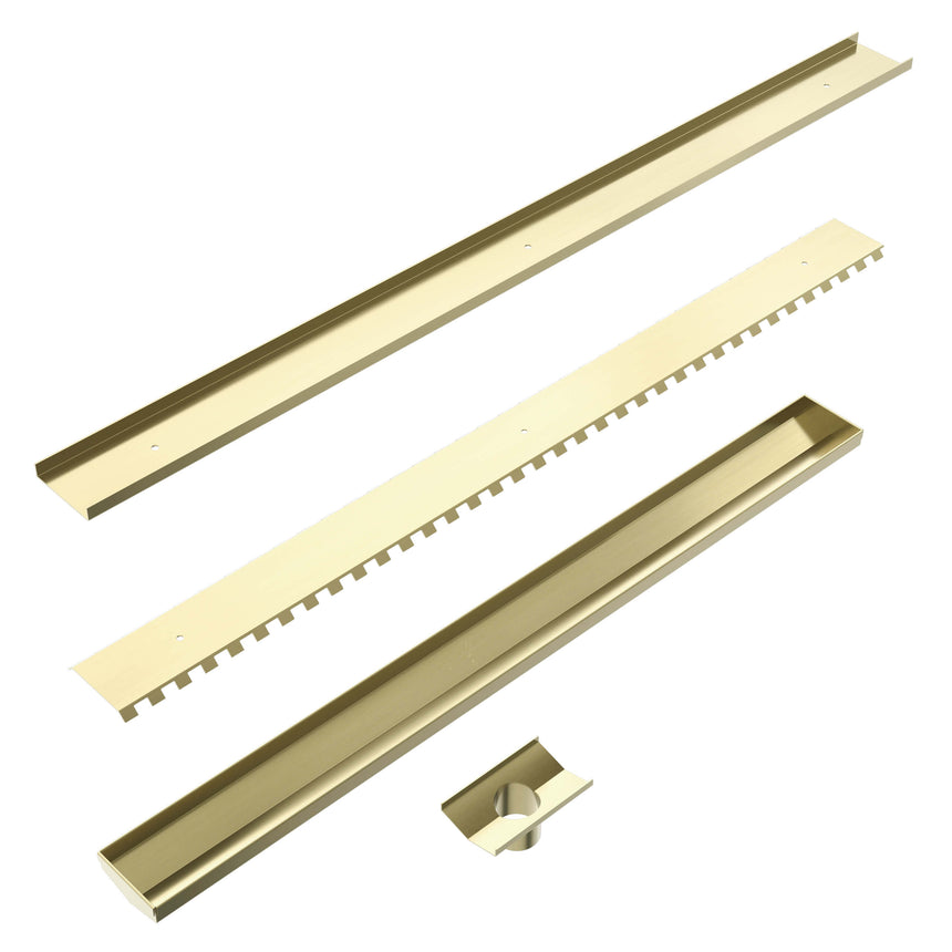 Nero Tile Insert V Channel Floor Grate 900mm with 50mm Outlet Brushed Yellow Gold Other Accessories Nero
