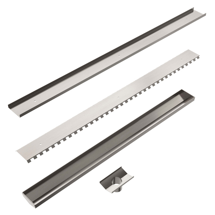 Nero Tile Insert V Channel Floor Gate 900mm with 50mm Outlet Brushed Nickel Other Accessories Nero