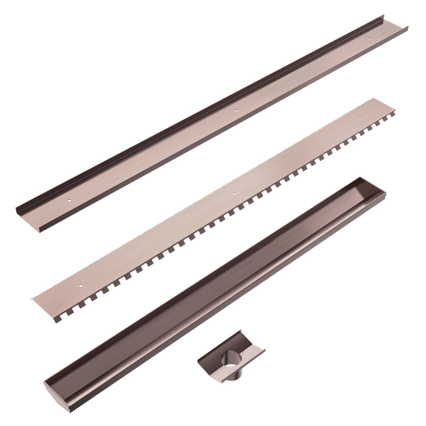 Nero Tile Insert V Channel Floor Grate 900mm with 50mm Outlet Brushed Bronze Other Accessories Nero