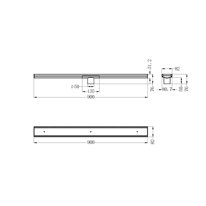Nero Tile Insert V Channel Floor Gate 900mm with 50mm Outlet Brushed Nickel Other Accessories Nero