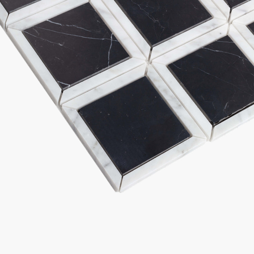 Natural Marble Mosaic Border 100x100 Nero Marquina and Carrara Honed Marble Mosaic Tilemall