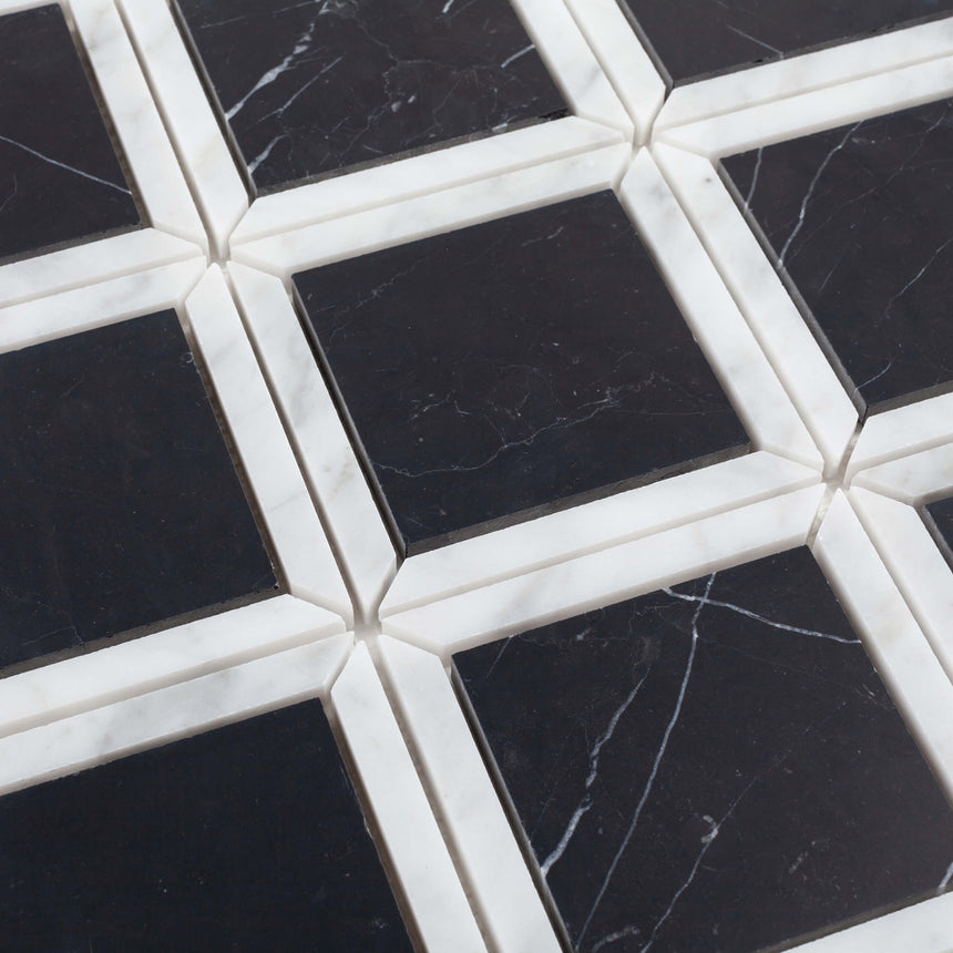 Natural Marble Mosaic Border 100x100 Nero Marquina and Carrara Honed Marble Mosaic Tilemall