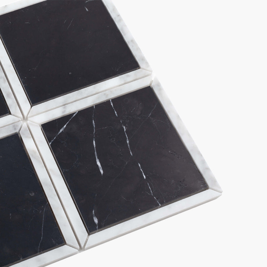 Natural Marble Mosaic Border 150x150 Nero Marquina and Carrara Honed Marble Mosaic Tilemall