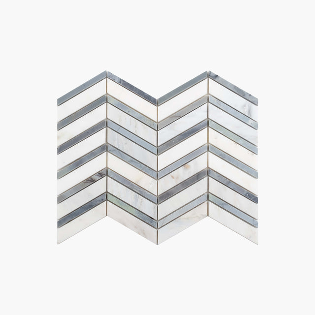 Natural Marble Mosaic Chevron 255x355 Carrara and Alaskan Blue Honed Marble Mosaic Tilemall