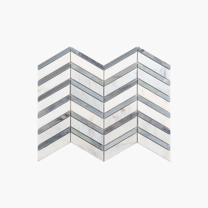Natural Marble Mosaic Chevron 255x355 Carrara and Alaskan Blue Honed Marble Mosaic Tilemall