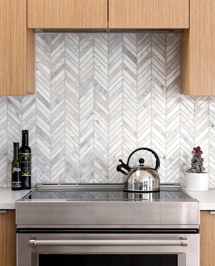 Natural Marble Mosaic Chevron 15x110 Carrara Honed Marble Mosaic Tilemall