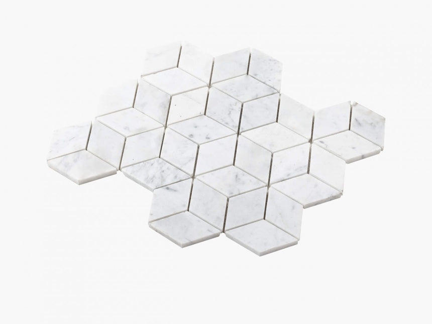 Natural Marble Mosaic Diamond Cube 45x78 Carrara Honed Marble Mosaic Tilemall