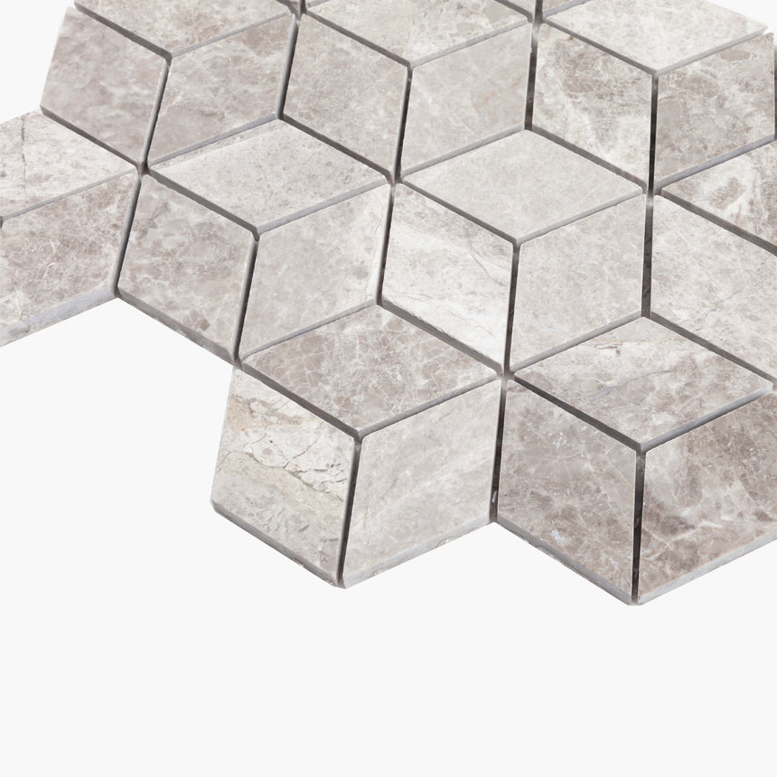 Natural Marble Mosaic Diamond Cube 45x78 Silver Grey Honed Marble Mosaic Tilemall