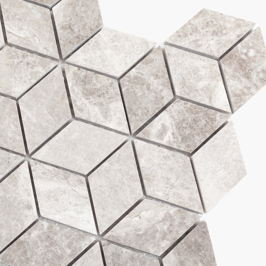 Natural Marble Mosaic Diamond Cube 45x78 Silver Grey Honed Marble Mosaic Tilemall