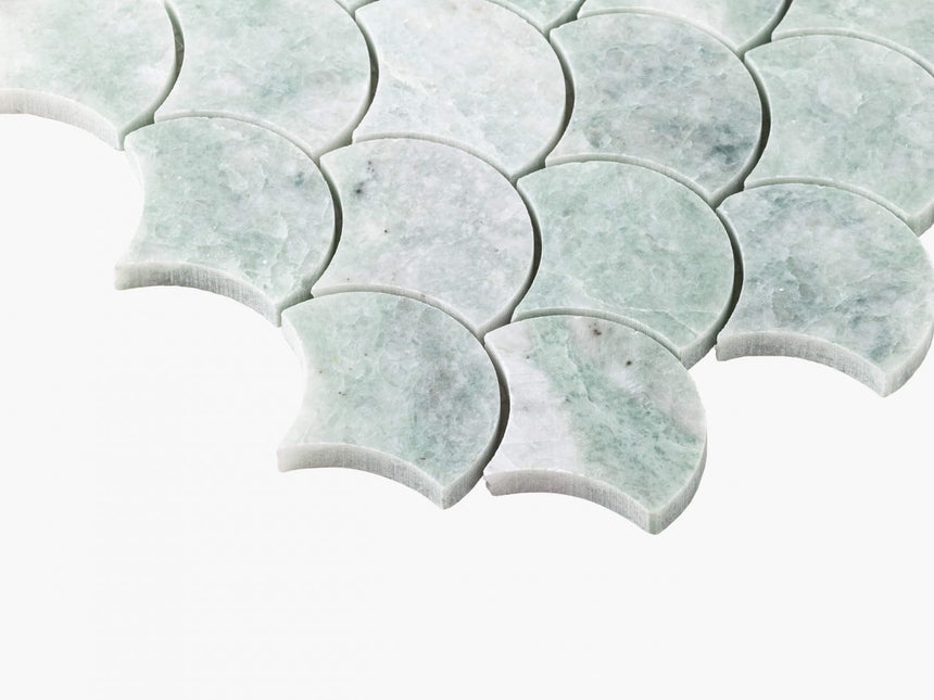Natural Marble Mosaic FanShape 68mm Ming Green Honed Marble Mosaic Tilemall