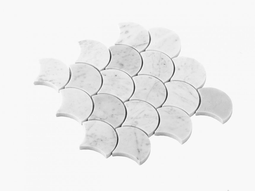 Natural Marble Mosaic FanShape 68mm Carrara Honed Marble Mosaic Tilemall