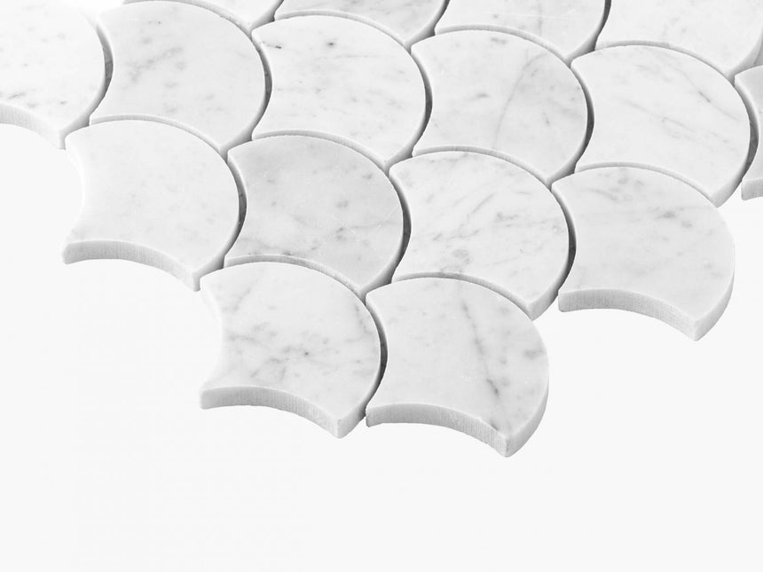 Natural Marble Mosaic FanShape 68mm Carrara Honed Marble Mosaic Tilemall