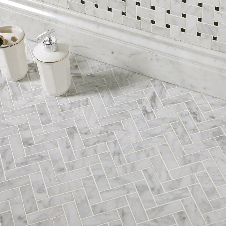 Natural Marble Mosaic Herringbone 25x75 Carrara Honed Marble Mosaic Tilemall