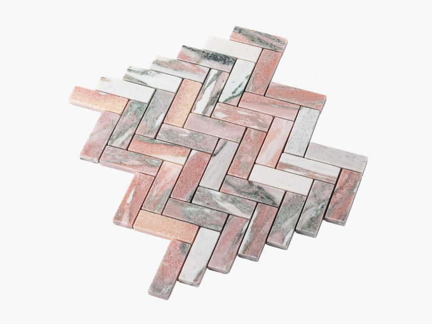 Natural Marble Mosaic Herringbone 25x75 Blush Honed Marble Mosaic Tilemall