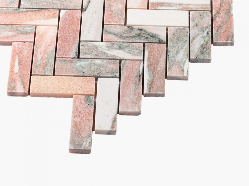 Natural Marble Mosaic Herringbone 25x75 Blush Honed Marble Mosaic Tilemall