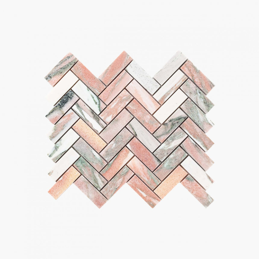 Natural Marble Mosaic Herringbone 25x75 Blush Honed Marble Mosaic Tilemall
