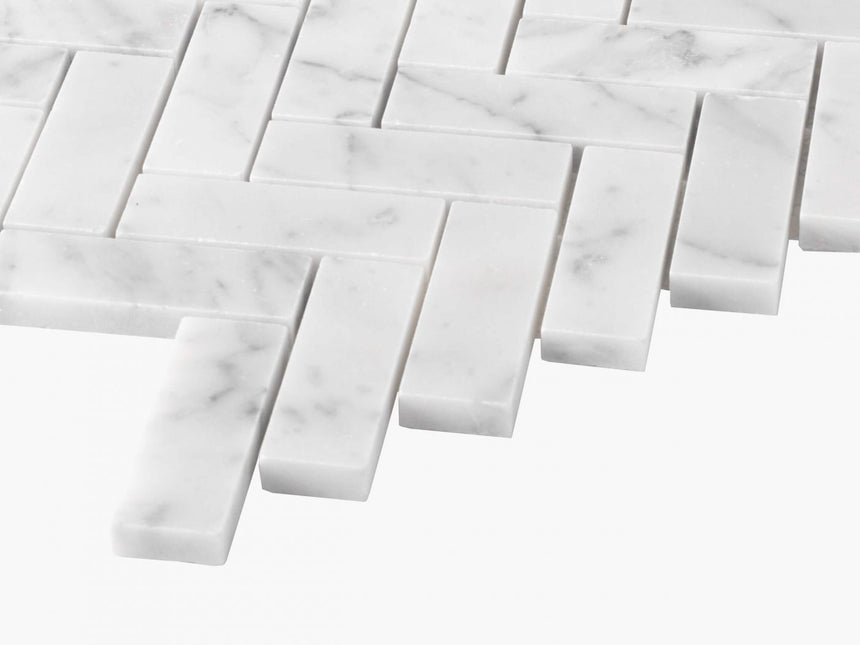Natural Marble Mosaic Herringbone 25x75 Carrara Honed Marble Mosaic Tilemall