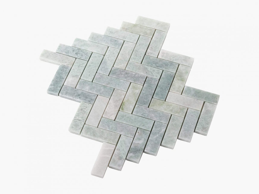 Natural Marble Mosaic Herringbone 25x75 Ming Green Honed Marble Mosaic Tilemall