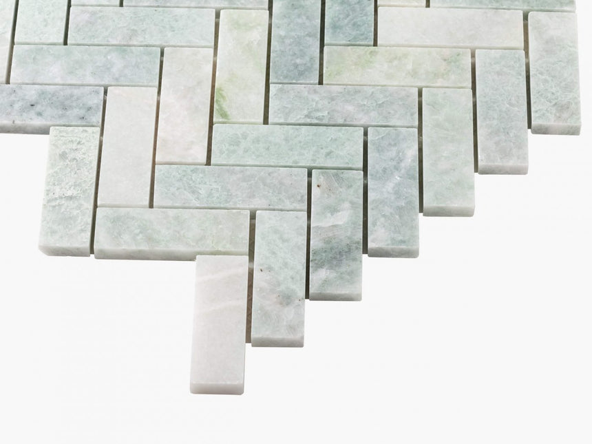 Natural Marble Mosaic Herringbone 25x75 Ming Green Honed Marble Mosaic Tilemall