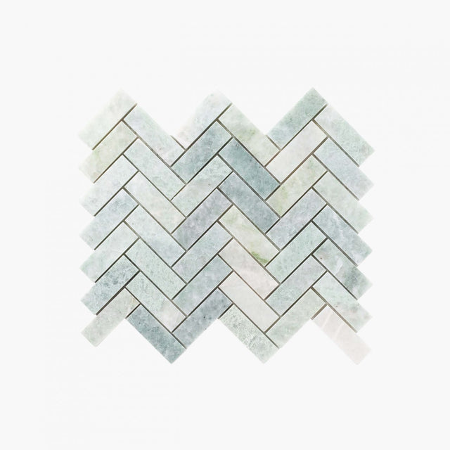 Natural Marble Mosaic Herringbone 25x75 MingGreen Honed Sample Sample Tilemall