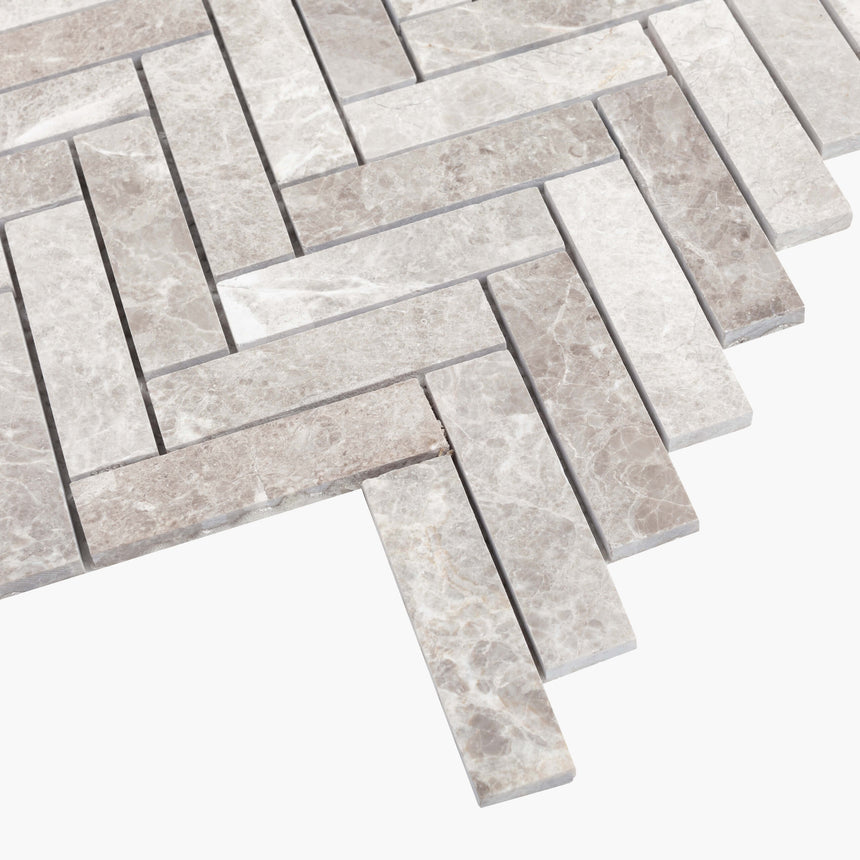 Natural Marble Mosaic Herringbone 25x98 Silver Grey Honed Marble Mosaic Tilemall