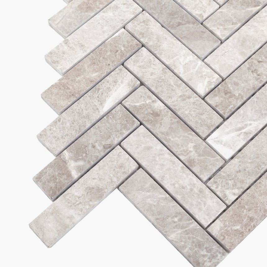 Natural Marble Mosaic Herringbone 25x98 Silver Grey Honed Marble Mosaic Tilemall
