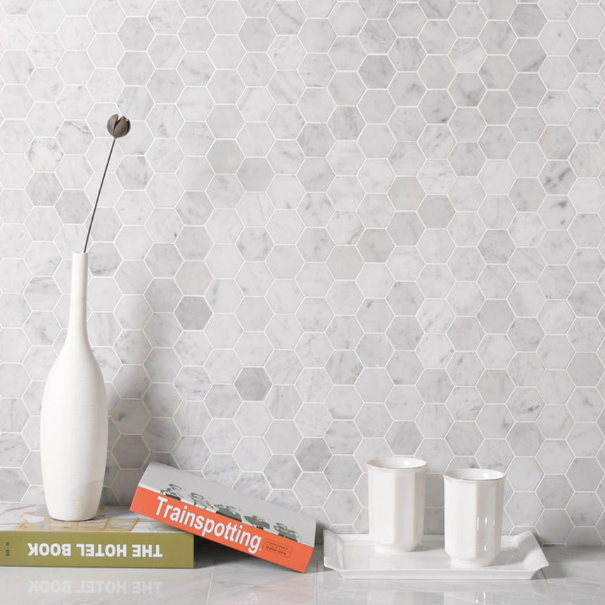 Natural Marble Mosaic Hexagon 48x48 Carrara Honed Marble Mosaic Tilemall