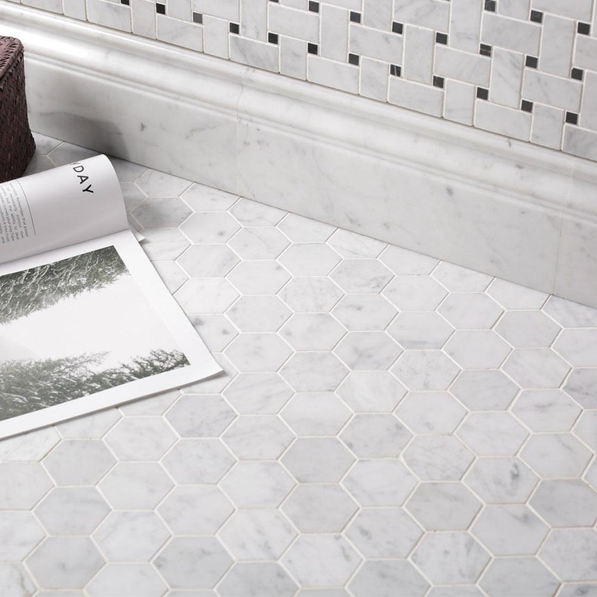 Natural Marble Mosaic Hexagon 48x48 Carrara Honed Marble Mosaic Tilemall