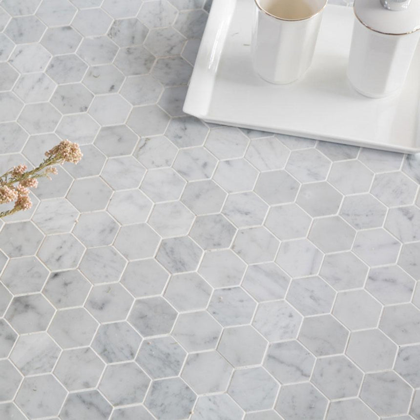 Natural Marble Mosaic Hexagon 48x48 Carrara Honed Marble Mosaic Tilemall