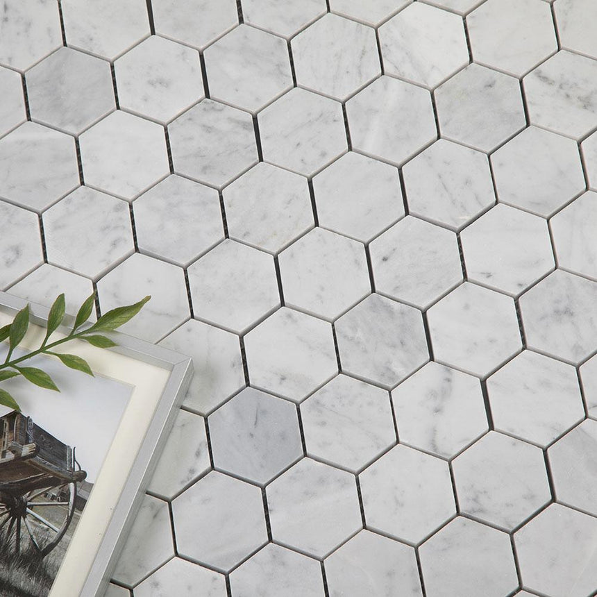 Natural Marble Mosaic Hexagon 48x48 Carrara Honed Marble Mosaic Tilemall