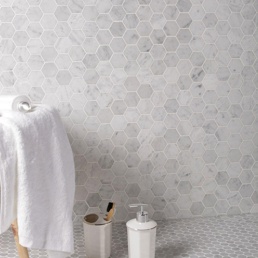 Natural Marble Mosaic Hexagon 48x48 Carrara Honed Marble Mosaic Tilemall